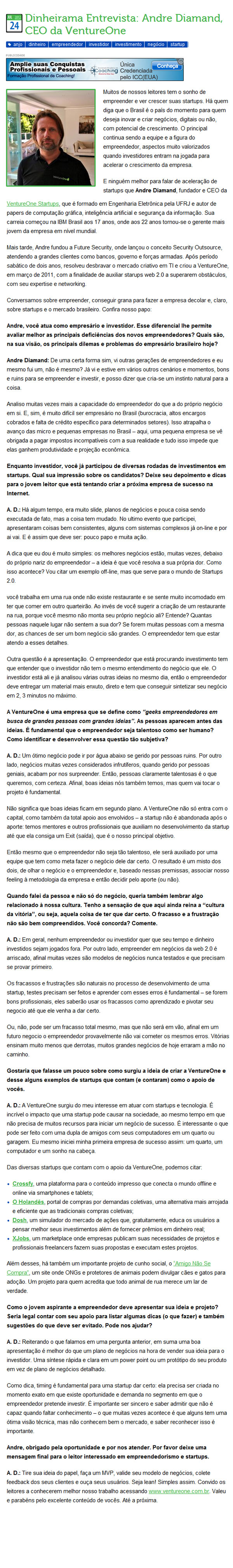 VentureOne: Dinheirama entrevista André Diamand